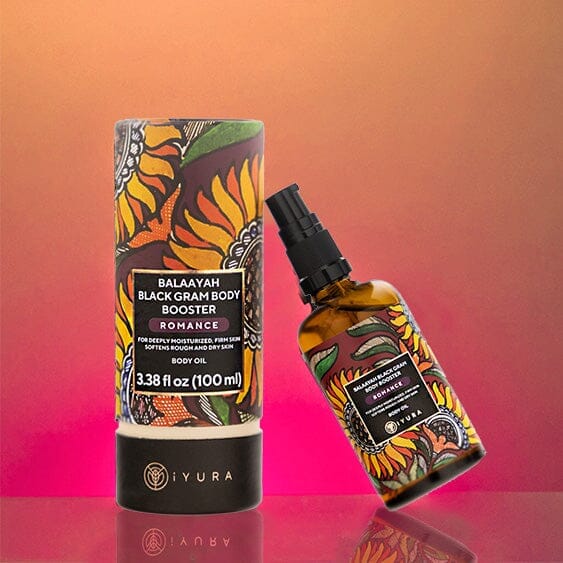 Balaayah Black Gram Body Booster: Body Massage Oil for Dry, Aging Skin - In 6 Different Indulging Aromas! Body Oil iYURA Romance: with Romantic Geranium and Rose