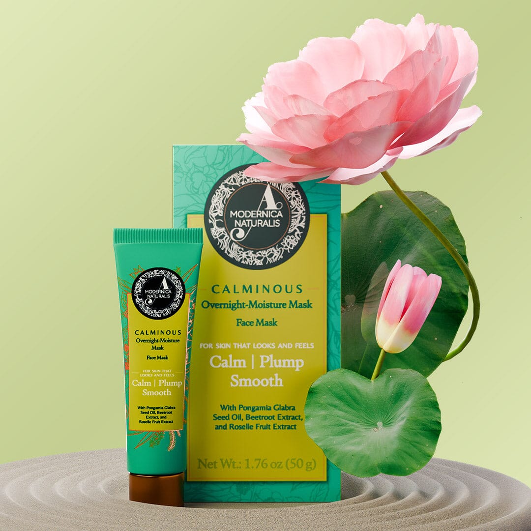Calminous Overnight-Moisture Mask – Plumps, Soothes & Moisturizes Dull, Dry, Aging Skin - Potent Ayurvedic Formula with Sacred Lotus and Roselle – Best Overnight Mask for Mature Skin – With Clinically Tested Ingredients Face Mask A Modernica Naturalis