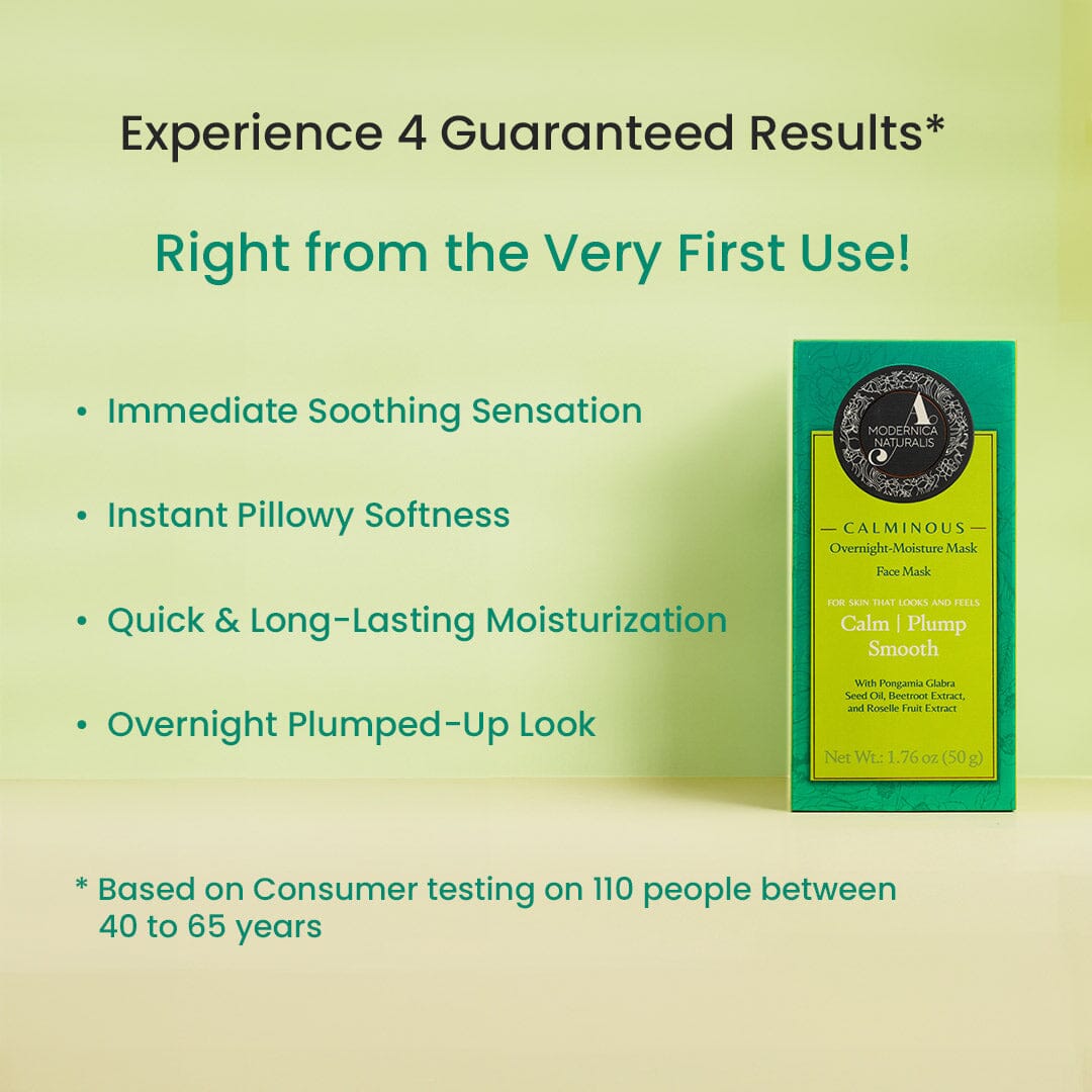 Calminous Overnight-Moisture Mask – Plumps, Soothes & Moisturizes Dull, Dry, Aging Skin - Potent Ayurvedic Formula with Sacred Lotus and Roselle – Best Overnight Mask for Mature Skin – With Clinically Tested Ingredients Face Mask A Modernica Naturalis