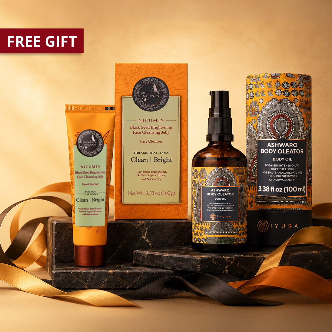 SEASON OF AYURVEDA: Quench & Plump Duo - Full-Sizes of Nicumin Face Cleansing Jelly & Ashwaro Body Oleator Oil worth $131 AUD!