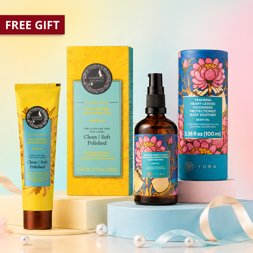 SEASON OF AYURVEDA: Soothe & Soft Duo - Full-Sizes of Citrenis Clean and Bright Skin-Buffing Gelly & Trahnna Heart-Leaved Moonseed Protectionist Body Soother Oil worth $135 AUD!
