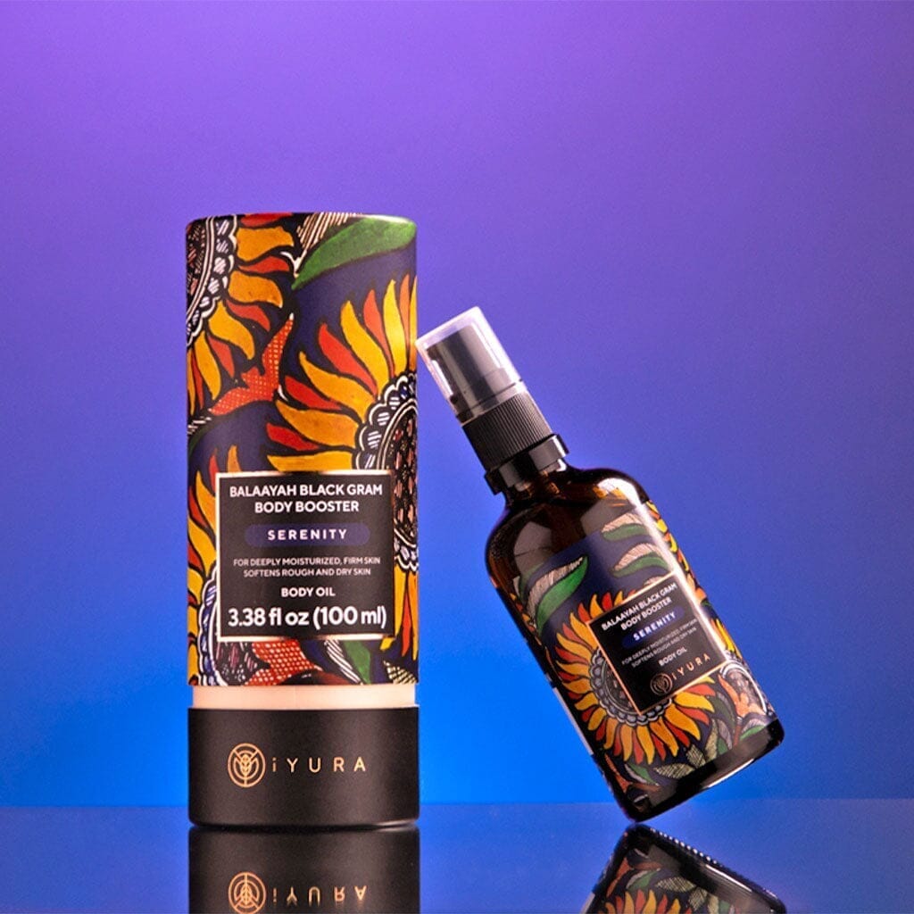 Balaayah Black Gram Body Booster: Body Massage Oil for Dry, Aging Skin - In 6 Different Indulging Aromas! Body Oil iYURA Serenity: with Serene Patchouli + Rosemary &amp; Floral Chamomile 