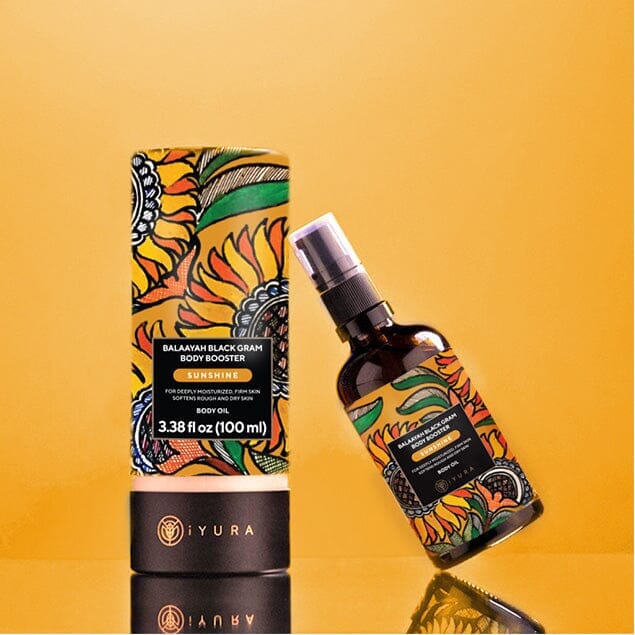 Balaayah Black Gram Body Booster: Body Massage Oil for Dry, Aging Skin - In 6 Different Indulging Aromas! Body Oil iYURA Sunshine: with Sweet Orange &amp; Floral Ylang-Ylang 
