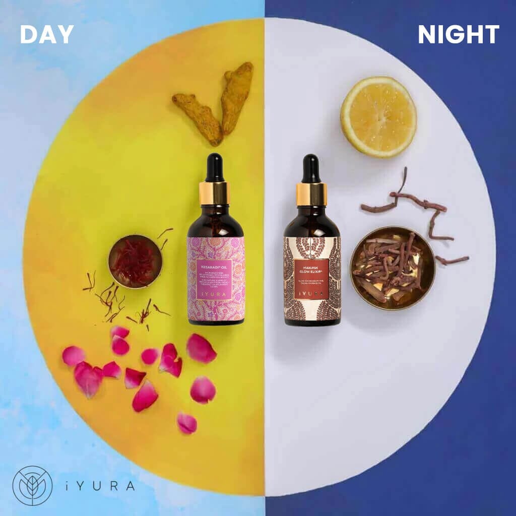 Day &amp; Night Face Oil Duo | Best Moisturizer for Healthy Skin - Ayurvedic Natural Skincare Set | Beauty set iYURA 