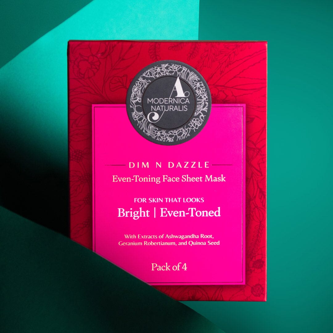Dim N Dazzle Even-Toning Face Sheet Mask – Brightens, Hydrates Dull, Dry, Aging Textured Skin - Unique ‘Serum-Drench Method’ with Sappan Wood Bark &amp; Manjistha – Best Banana Fiber Sheet Mask for Glowing, Glass-Like Skin Face Mask A Modernica Naturalis 