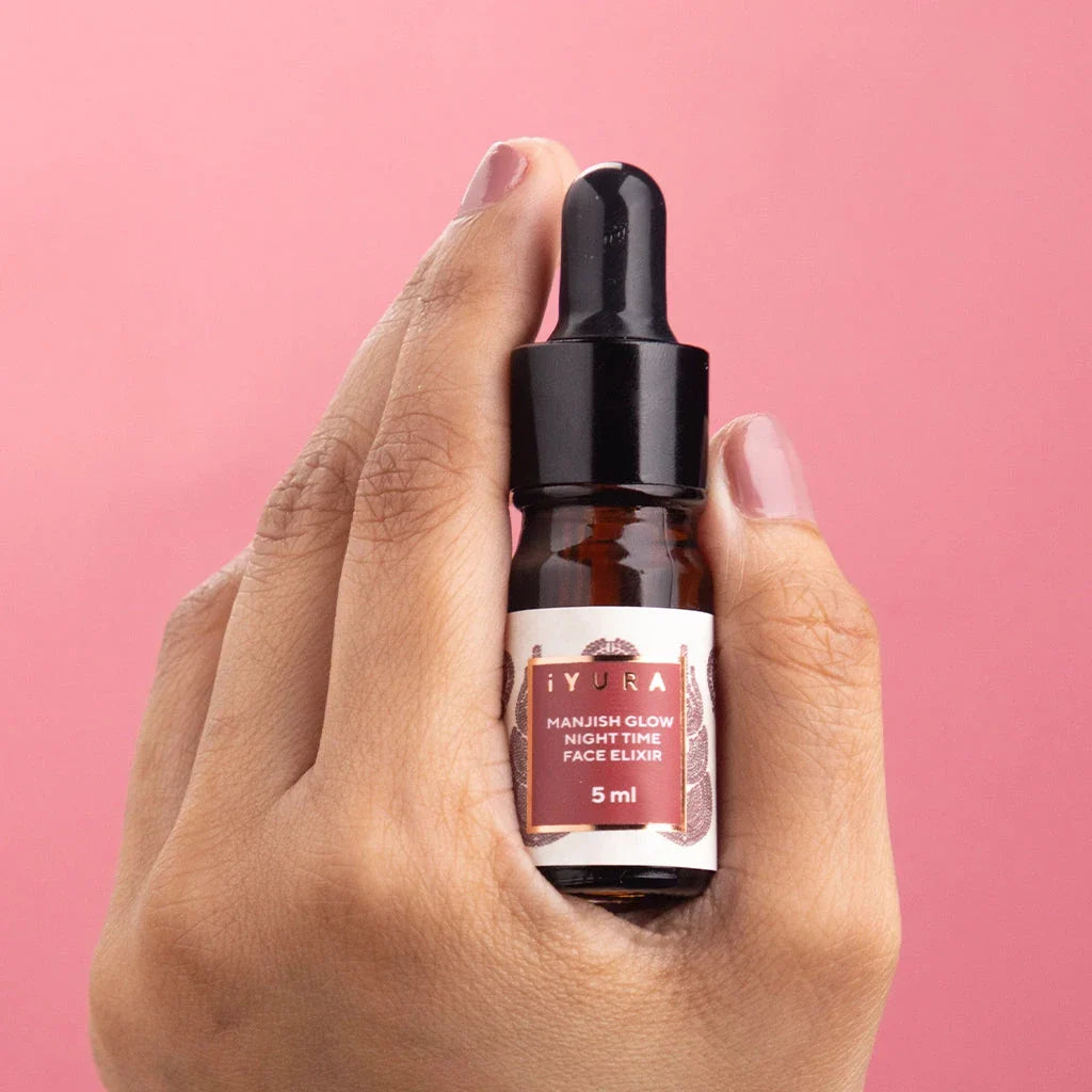 Mini Manjish Glow Elixir - Glow-Giving, Even-Toning and Complexion Boosting, Nighttime Face Massage Oil iYURA 