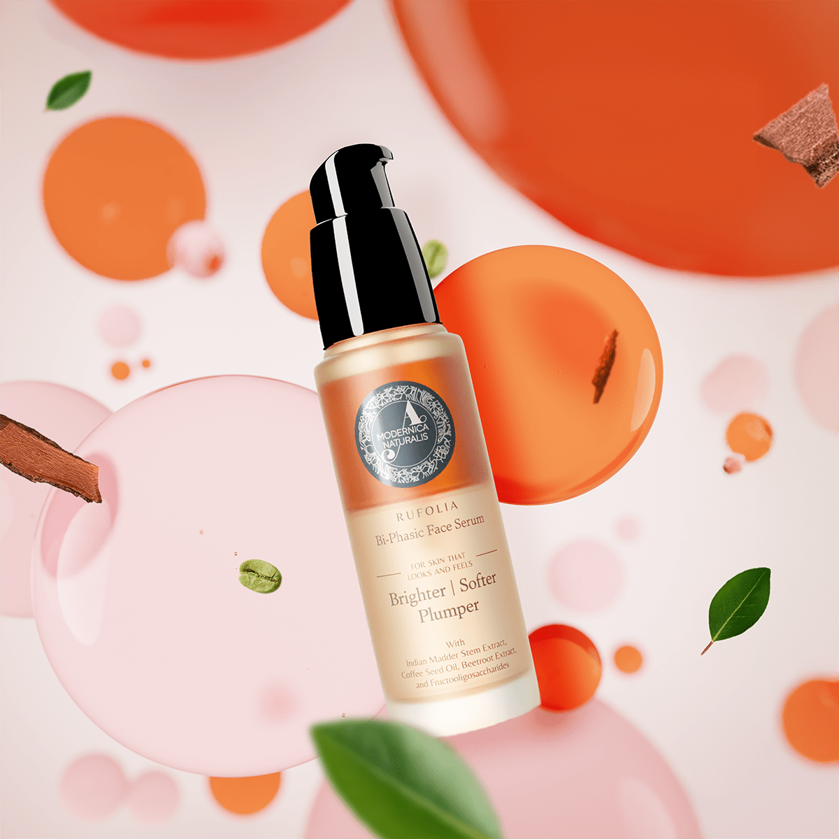 Rufolia Bi-Phasic Face Serum – Brightens, Softens and Plumps Dull, Crepey, Aging Skin – Water-Oil Hybrid Serum with Manjistha, Tomato, Coffee Seed &amp; Plant-based Squalane – Best Bi-Phasic Face Serum For Mature Skin - With Clinically Proven Ingredients Face Serum A Modernica Naturalis 