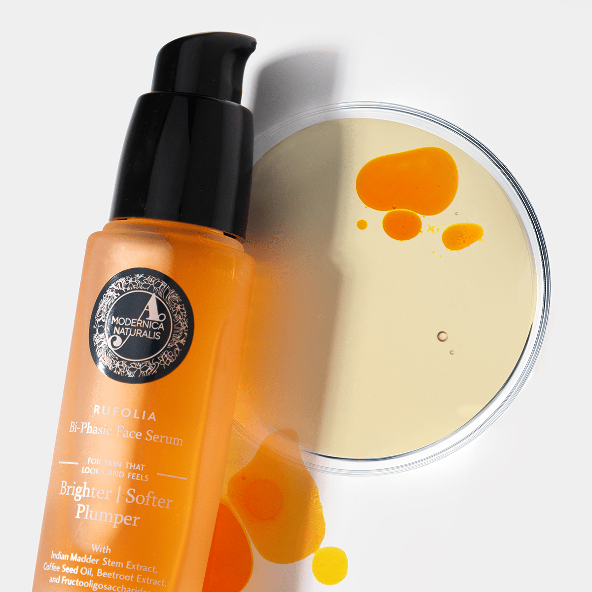 Rufolia Bi-Phasic Face Serum – Brightens, Softens and Plumps Dull, Crepey, Aging Skin – Water-Oil Hybrid Serum with Manjistha, Tomato, Coffee Seed &amp; Plant-based Squalane – Best Bi-Phasic Face Serum For Mature Skin - With Clinically Proven Ingredients Face Serum A Modernica Naturalis 