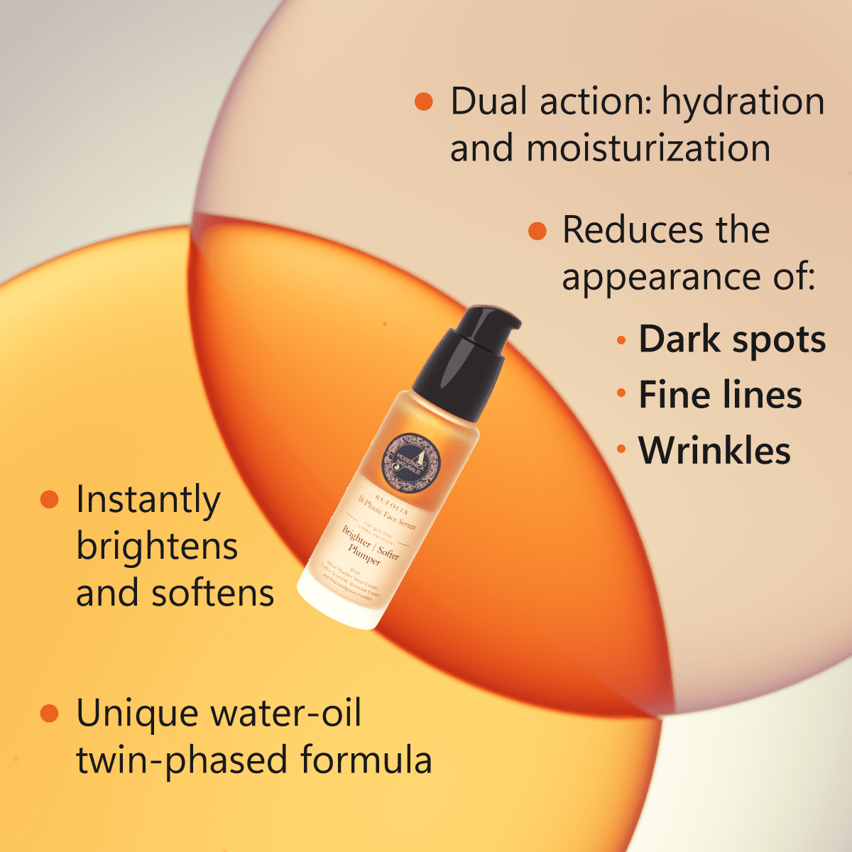 Rufolia Bi-Phasic Face Serum – Brightens, Softens and Plumps Dull, Crepey, Aging Skin – Water-Oil Hybrid Serum with Manjistha, Tomato, Coffee Seed &amp; Plant-based Squalane – Best Bi-Phasic Face Serum For Mature Skin - With Clinically Proven Ingredients Face Serum A Modernica Naturalis 