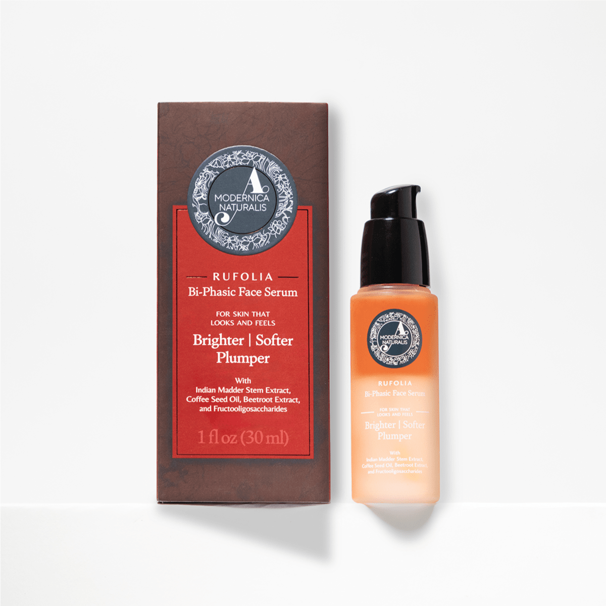 Rufolia Bi-Phasic Face Serum – Brightens, Softens and Plumps Dull, Crepey, Aging Skin – Water-Oil Hybrid Serum with Manjistha, Tomato, Coffee Seed &amp; Plant-based Squalane – Best Bi-Phasic Face Serum For Mature Skin - With Clinically Proven Ingredients Face Serum A Modernica Naturalis 