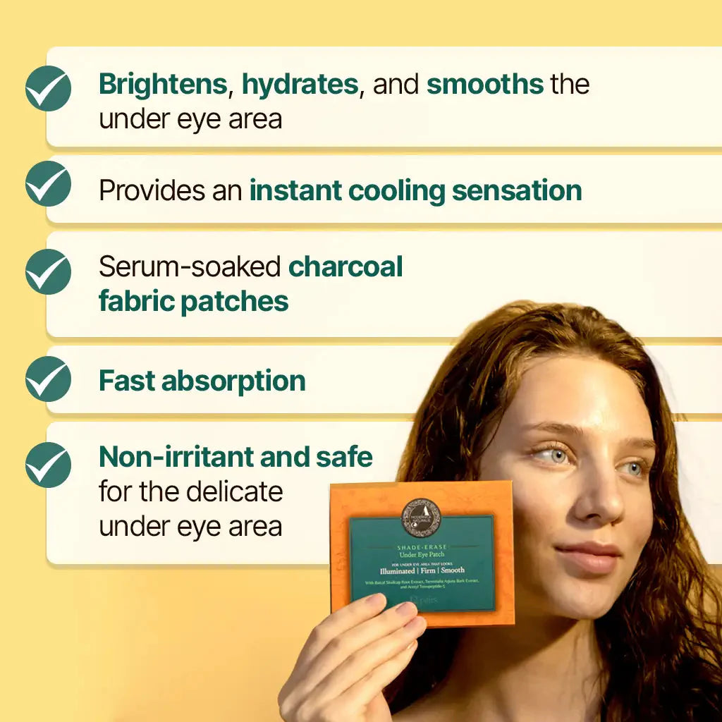Shade-Erase Under-Eye Patches – Brighten, De-Puff, Instantly Cool Dull, Dark Under-Eyes – Innovative Formula with Jasmine, Arjuna &amp; Tetrapeptides – Best Charcoal Under-Eye Patches for Mature Skin - With Clinically Tested Ingredient Combinations Eye Care A Modernica Naturalis 